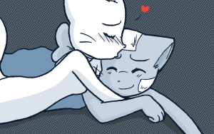 In silhouette, Lucy kneels beside the sleeping Mike and kisses his forehead, a small heart floating above them.