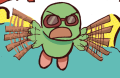 Yashy flies with goggles and improvised wings in Simple Pleasures.