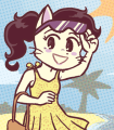 Sandy models a yellow sundress in Time Out.