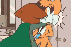 Abbey slams his elbow into Paulo's neck, pinning him against a restroom stall door.