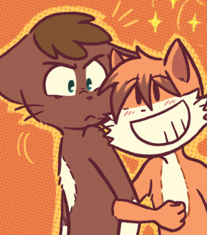 Paulo, surrounded by sparkles, links arms with a startled Abbey and flashes a huge friendly grin.