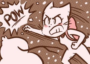 Lucy punches the head clean off a giant snowman with a "POW".