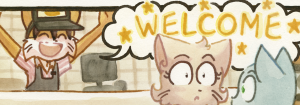 Paulo stands behind the Burger-Tron counter in uniform, arms thrown up with a huge smile, shouting "WELCOME" as Daisy, Mike and Tess stare in frozen shock.