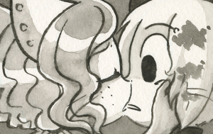 Melanie cups Augustus's cheek and kisses him while he stares at her wide-eyed.