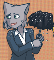 Ellen carries a folded umbrella in December.
