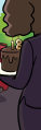 David's mom carrying a birthday cake in a colour drawing by Veronica (2020).