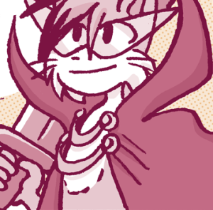 Paulo, dressed in a dramatic cape and pointy glasses with a huge sword balanced on his shoulder, smiles heroically.