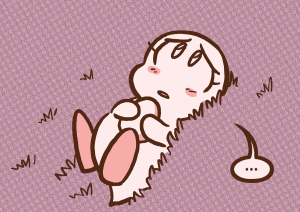 Yashy lies on the ground hugging the egg she just caught, thinking "Mama birdie.. I.. I'll take care of it..".