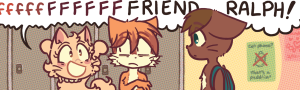 Daisy throws both arms in the air with an exaggerated grin, shouting "ffffffffFFFFFFRIEND RALPH!"